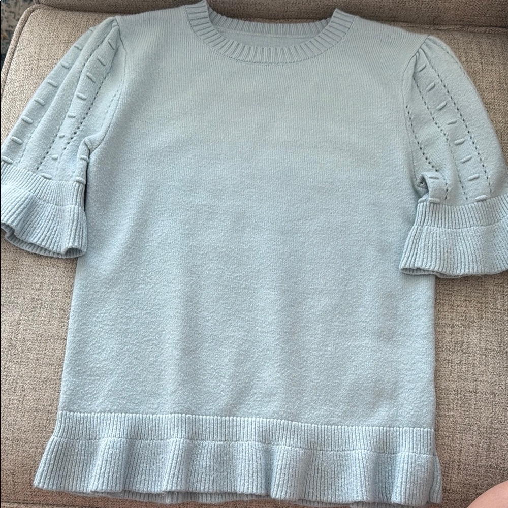 Light Blue Knit Sweater with Ruffled Sleeves